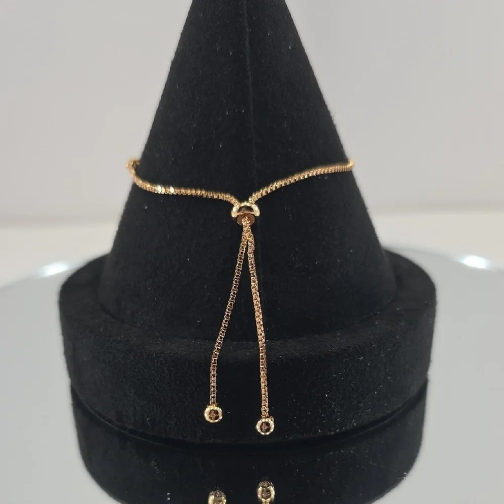 Rose Gold Plated Adjustable Bracelet • Oval Simulated Diamonds • Slider Style